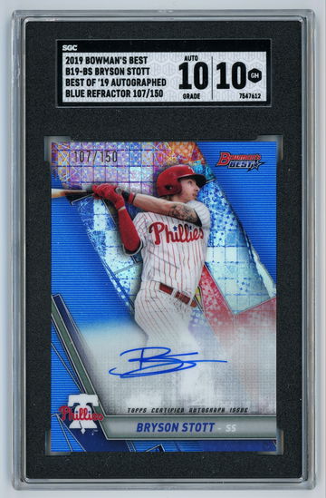 2019 Bowman's Best Best of '19 Autographed Blue Refractor 107/150 Bryson Stott SGC 10 w 10 Auto Pop 3!!