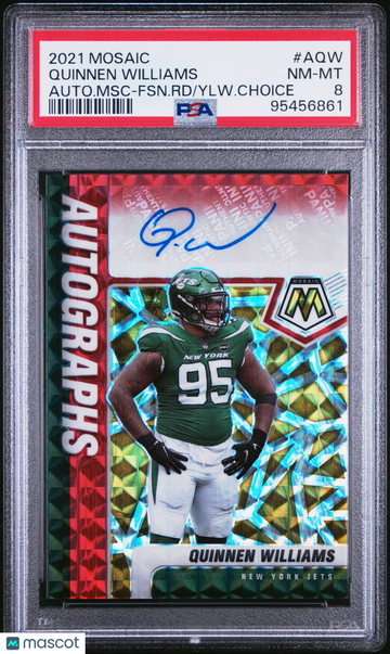 2021 Panini Mosaic Autographs Mosaic Quinnen Williams #AQW Autograph MSC FSN. RD Ylw. Choice PSA 8