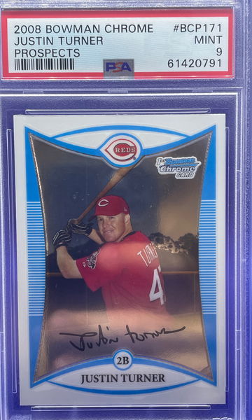 2008 BOWMAN CHROME PROSPECTS #BCP171 JUSTIN TURNER RC LA DODGERS PSA 9 MINT REDS