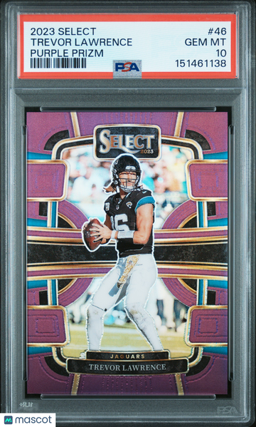 2023 Panini Select Trevor Lawrence #46 Purple Prizm PSA 10