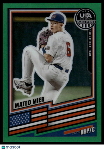 2026 Panini Stars & Stripes Prizm USA Baseball - Green Mateo Mier #43