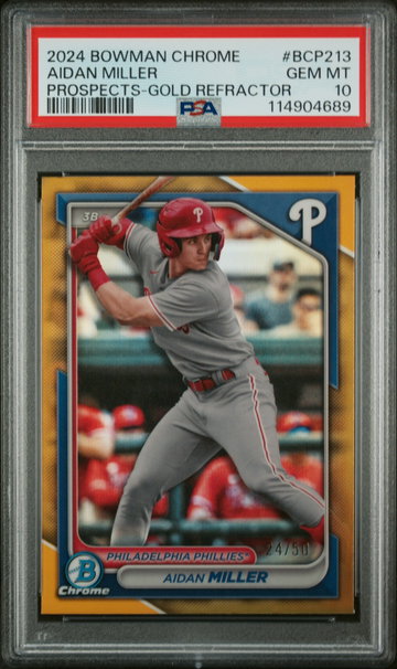 2024 Chrome Prospects Gold Refractors Aidan Miller #BCP213 /50 PSA 10