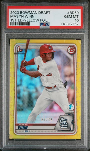 2020 Bowman Draft 1st Edition Yellow Foil Masyn Winn #BD59 /75 PSA 10