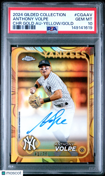 2024 Topps Gilded Collection Topps Chrome Gold Autographs Anthony Volpe #CGAAV Yellow /75 Rookie PSA 10