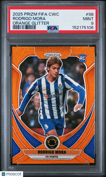 2025 Panini Prizm FIFA Club World Cup Rodrigo Mora #98 Orange Glitter PSA 9