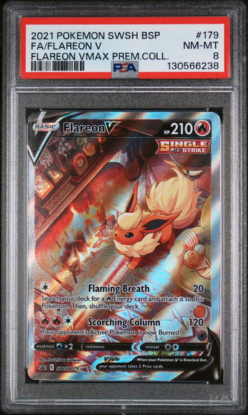 2021 Pokemon Sword and Shield Black Star Promo Flareon Vmax Premium Collection Flareon V #SWSH179 PSA 8