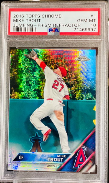 2016 Mike Trout Jumping Prism Refractor PSA 10 