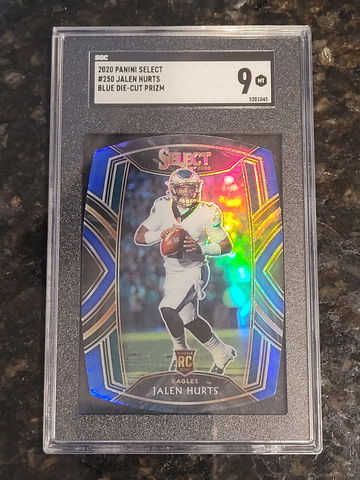 2020 Panini Select Jalen Hurts Club Level PRIZM Die Cut BLUE SGC 9