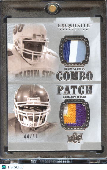 2010 Upper Deck Exquisite Collection Adrian Peterson Barry Sanders #E2P-SP /50 Combo Patch Memorabilia