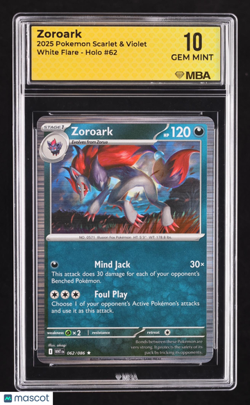 2025 Pokemon Scarlet & Violet White Flare Zoroark Holo MBA 10 #62