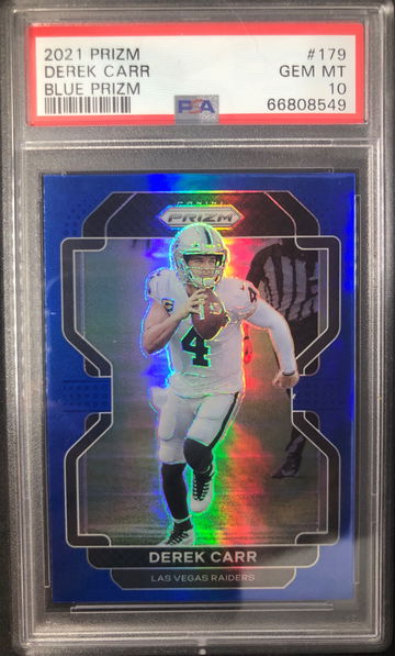 DEREK CARR 2021 Panini Prizm #179 Blue PSA 10 GEM MT POP 1!
