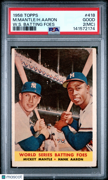 1958 Topps M. Mantle H. Aaron #418 W. S. Batting Foes MC PSA 2