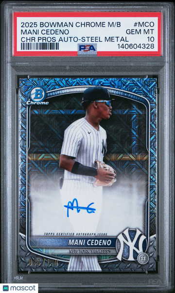 2025 Bowman Chrome Prospects Autographs Mani Cedeno #MCO Steel Metal /100 PSA 10