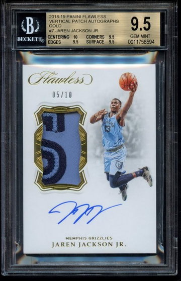 2018-19 Panini Flawless Jaren Jackson RPA Gold 5/10 BGS Gem Mint 9.5 - 10 Auto