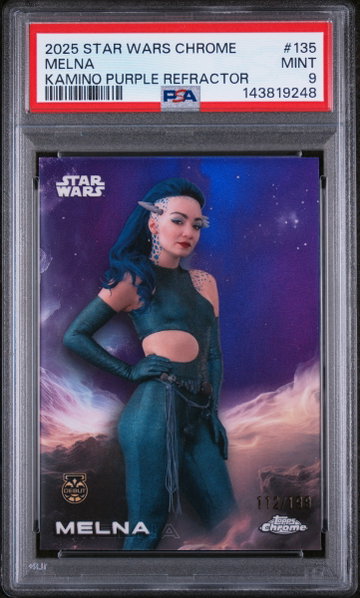 2025 Topps Chrome Star Wars Kamino Purple Refractor Melna #135 /199 PSA 9