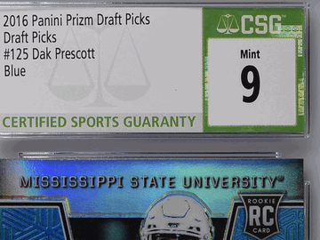Graded 2016 Panini Prizm Draft Picks Dak Prescott Mississippi State Bulldogs Blue Trading Card #125 CGC 9