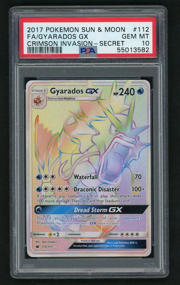 2017 Pokemon Sun and Moon Crimson Invasion Secret Rare Gyarados Gx #112 PSA 10