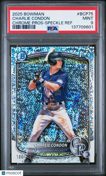 2025 Bowman Chrome Prospects Charlie Condon #BCP75 Speckle Ref /299 PSA 9