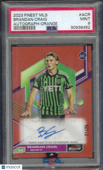 2023 Topps Finest MLS Autographs Brandan Craig #ACR Orange Ref PSA 9
