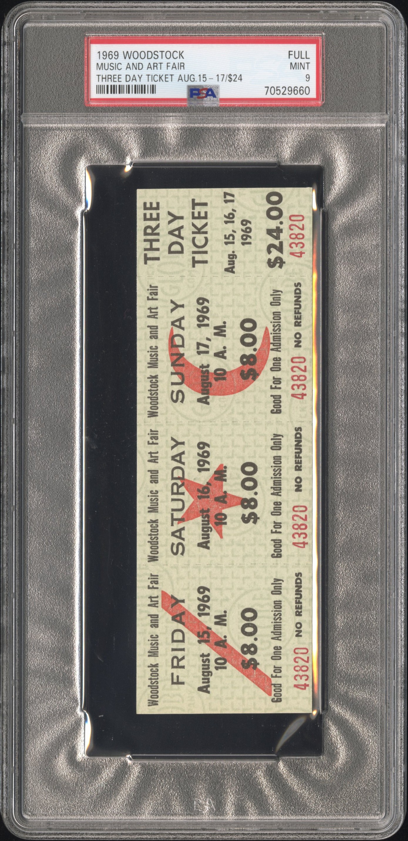 1969 Woodstock Full Ticket PSA 9 - Pivotal Moment in Popular Music History