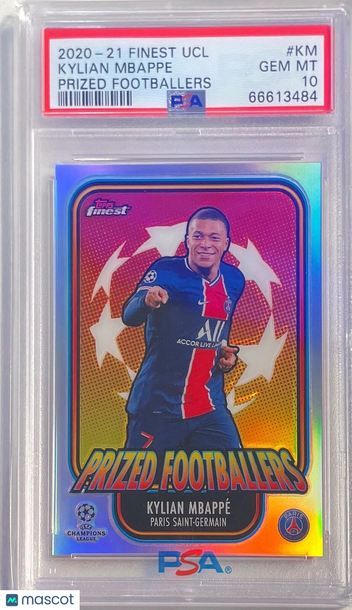 2020 Topps Finest UEFA Champions League Prized Footballers Kylian Mbappe #KM PSA 10
