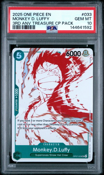 2025 Promotional Cards English 3rd Anniversary Treasure Camp. Monkey D. Luffy #OP07-033 PSA 10