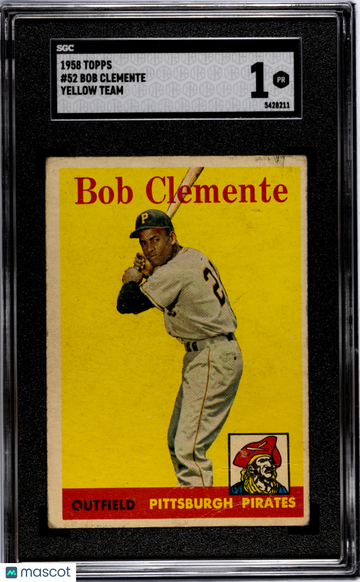 1958 Topps Bob Clemente #52 Yellow Team SGC 1