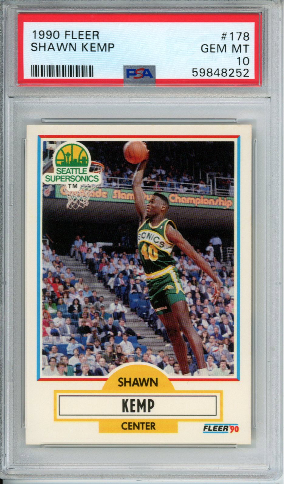 SHAWN KEMP 1990 Fleer #178 ROOKIE PSA 10 GEM MINT RC Seattle Supersonics HOF RC