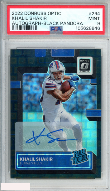 2022 DONRUSS OPTIC KHALIL SHAKIR #294 ROOKIE AUTO BLACK PANDORA 21 OF 25 PSA 9