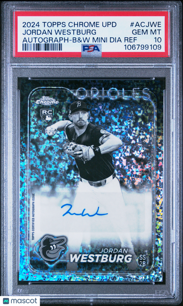 2024 Topps Chrome Update Chrome Baseball Update Series Autographs Jordan Westburg #ACJWE B&W Mini Dia Ref Short Print Mi