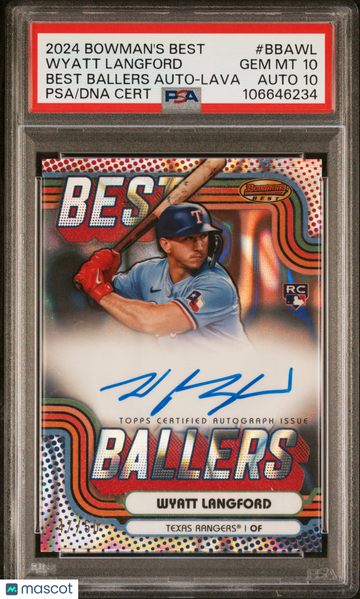 2024 Bowman's Best Best Ballers Autographs Wyatt Langford #BBAWL Lava PSA 10 Auto 10