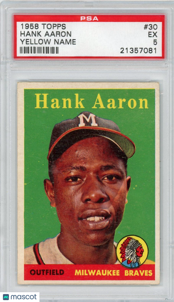 1958 Topps Hank Aaron #30 Yellow Name PSA 5