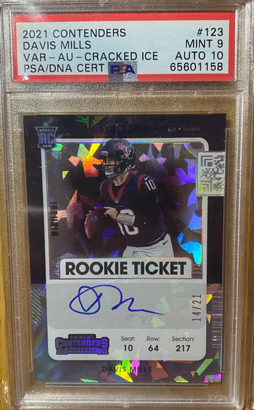 2021 Contenders Davis Mills Variation Autograph Cracked Ice /21 PSA 9 AU 10
