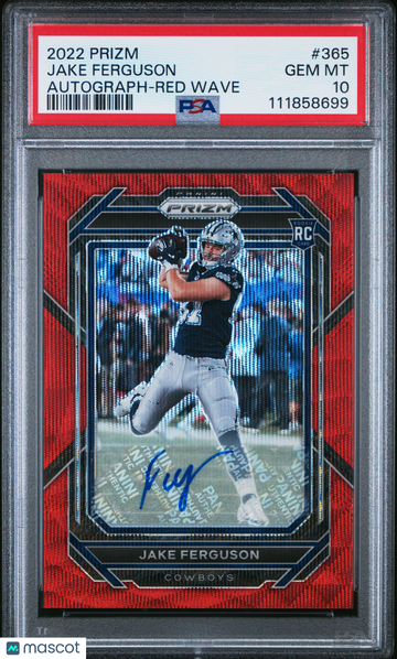 Jake Ferguson 2022 Panini Prizm #365 Red Wave 036/149 Rookie PSA 10
