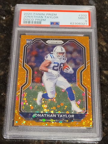 2020 Jonathan Taylor Panini Prizm DISCO SSP REFRACTOR Rookie RC #332 PSA 9 MNT