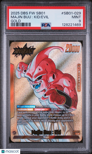 Manga Booster 01 (SB01) Majin Buu : Kid // Majin Buu : Evil (Gold) Holo Leader PSA 9 #SB01-029