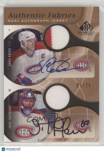 2005-06 SP Game Used Edition - Authentic Fabrics Dual - Autograph Saku Koivu Jose Theodore #AAF2-KT Autographs 05/25
