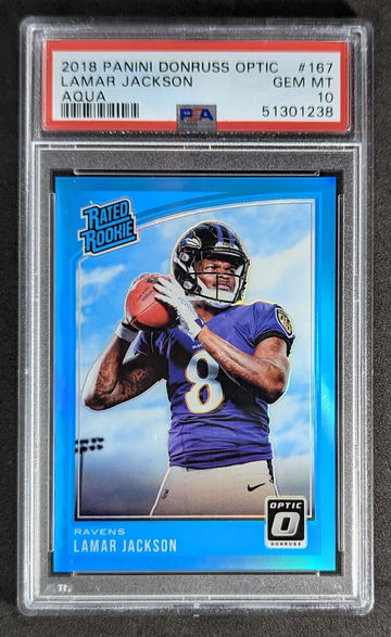 2018 Optic Lamar Jackson Aqua PSA 10