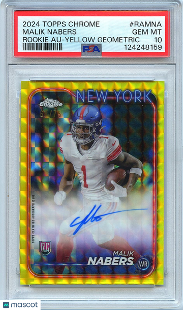 2024 Topps Chrome Malik Nabers #RA-MNA Yellow Geometric Refractor / Parallel/Variety Rookie Insert PSA 10