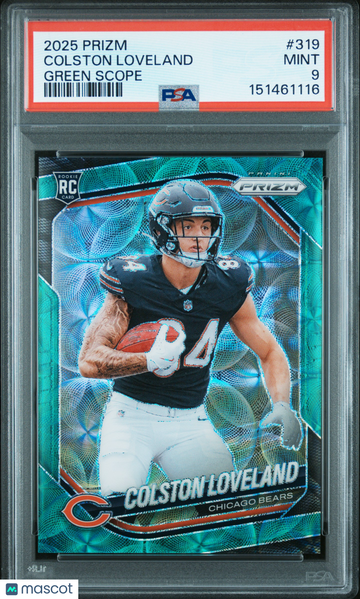 2025 Panini Prizm Colston Loveland #319 Green Scope PSA 9