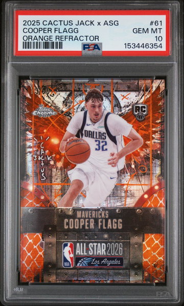 2025 Topps Chrome Cactus Jack X NBA All Star Game Orange Refractor Cooper Flagg #61 /50 PSA 10