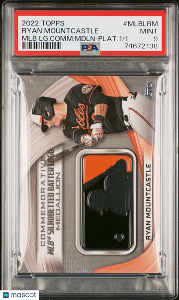 2022 Topps MLB Logo Commemorative Medallion Ryan Mountcastle #MLBLRM LG. Comm. Mdln Plat. 1/1 PSA 9