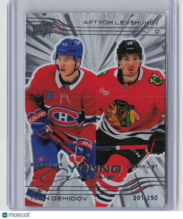 2025-26 Upper Deck Series 1 Young Guns Artyom Levshunov Ivan Demidov #250 Outburst Silver Rookie