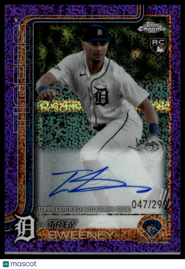 2025 Topps Chrome Trey Sweeney #RA-TS Rookie Autographs Purple Speckle Refractors SN AU