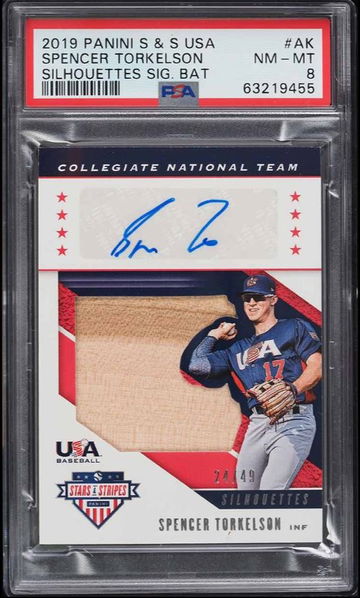 2019 panini stars and stripes Silhouettes Sig. Bat Auto 24/49 Spencer Torkelson PSA 8