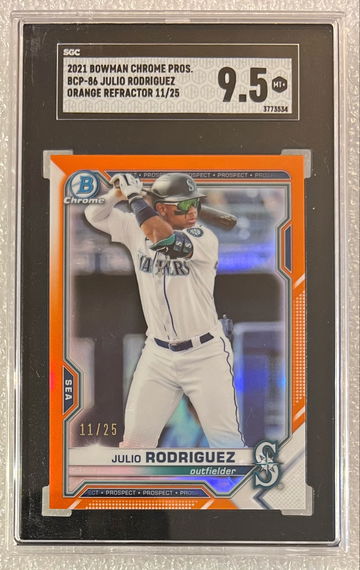 2021 Bowman Chrome Prospects Julio Rodriguez RC #11/25 Orange Refractor SSP SGC 9.5 Mint+ 