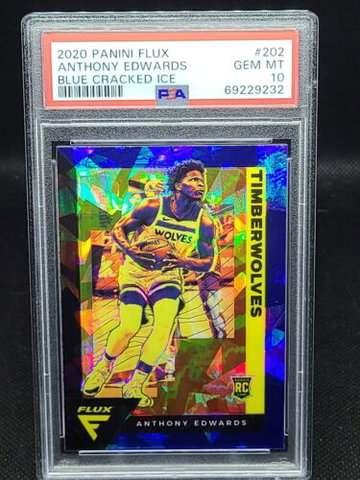 2020-21 Panini Flux Blue Cracked Ice Anthony Edwards Timberwolves PSA 10