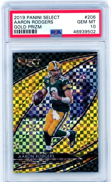Aaron Rodgers 2019 Panini Select Gold Prizm 10/10 PSA 10 Gem Mint
