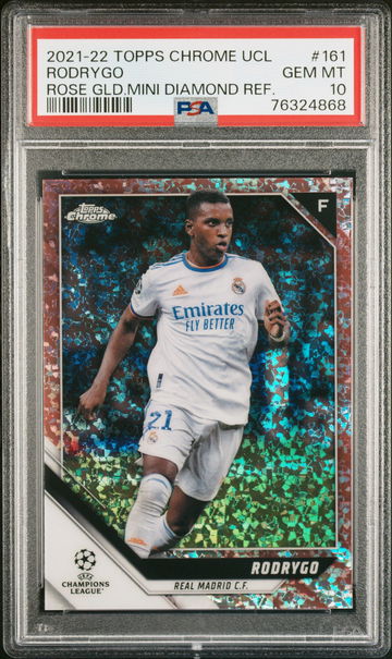 2021 TOPPS CHROME UEFA UCL RODRYGO ROSE GOLD MINI DIAMOND REF. #161 PSA 10
