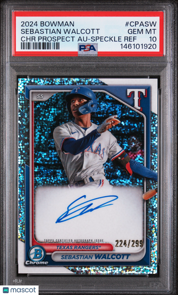 2024 Bowman Chrome Prospect Autographs Sebastian Walcott #CPASW Speckle Ref /299 PSA 10